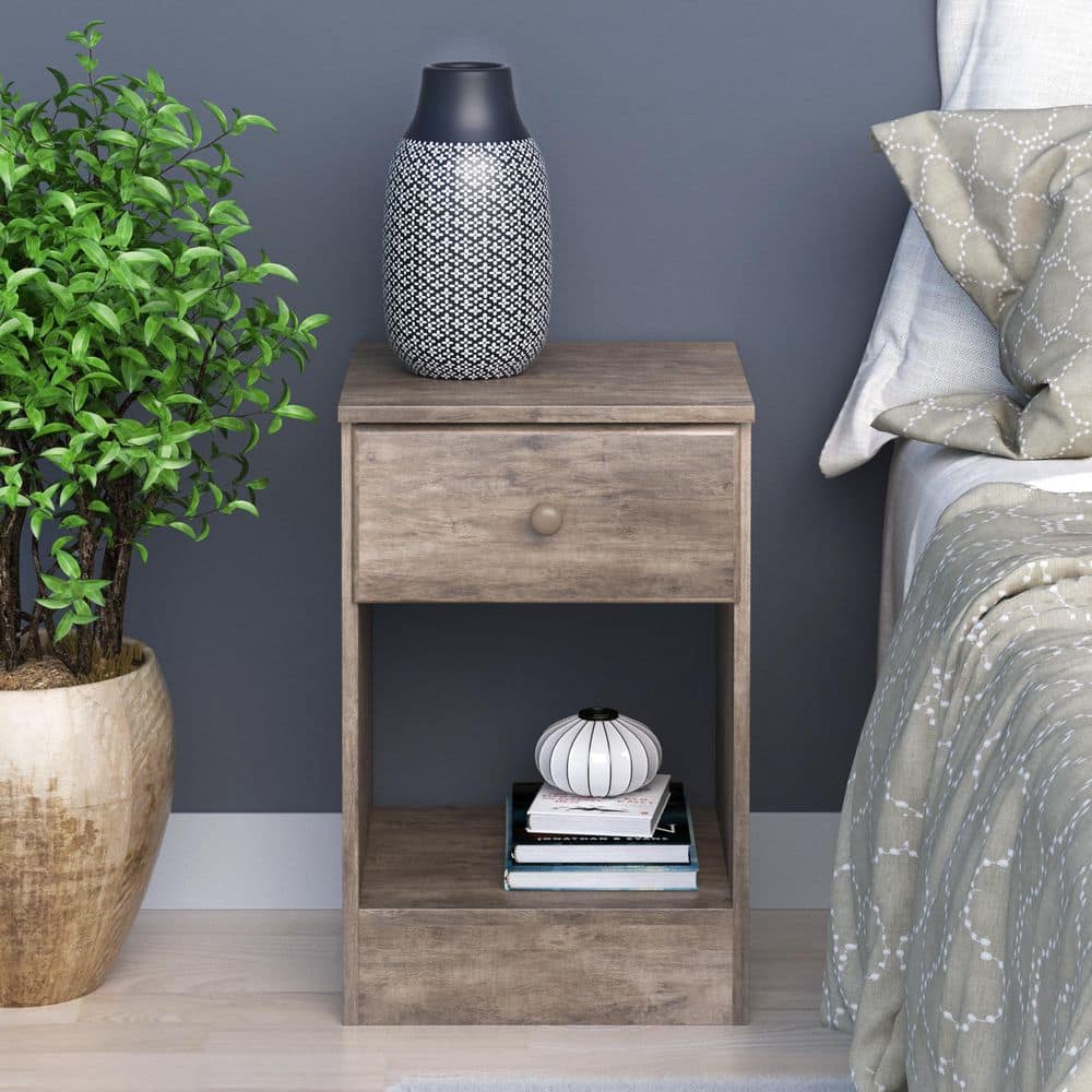 Astrid Tall 1-Drawer Nightstand in Drifted Gray with Solid Wood Knobs
