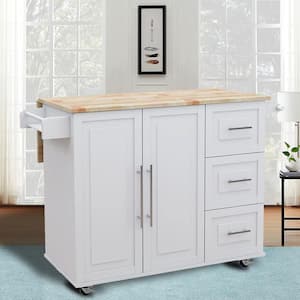 43.7 in. W Modern White Solid Wood Table Top Kitchen Island with Spice Rack and Towel Rack