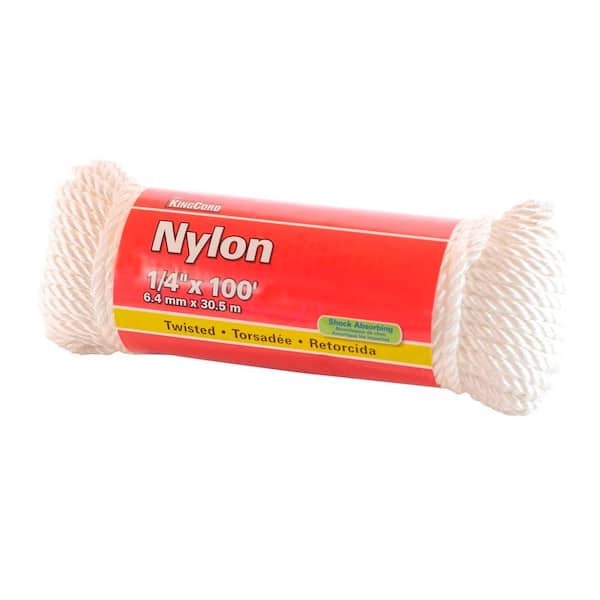1/4 in. x 100 ft. White Twisted Nylon Rope - 124 lbs Safe Work Load - Hanked