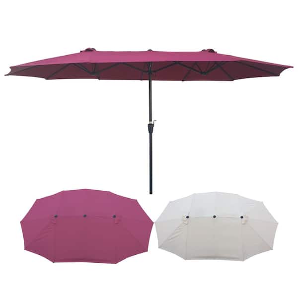 Unbranded 15 ft. x 9 ft. Burgundy Double-Sided Outdoor Beach Umbrella Extra Large Waterproof Twin Umbrella with Crank & Wind Vents