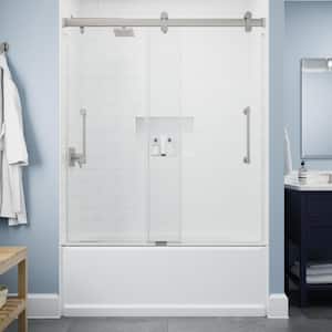 Paxos 60 in. W x 62-1/4 in. H Frameless Sliding Bathtub Door in Nickel with 5/16 in. (8mm) Tempered Clear Glass