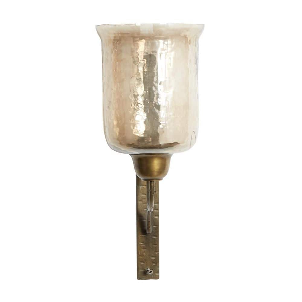 Bronze Geometric Handmade Pillar Wall Sconce with Amber Glass, 7" x 9" x 17"