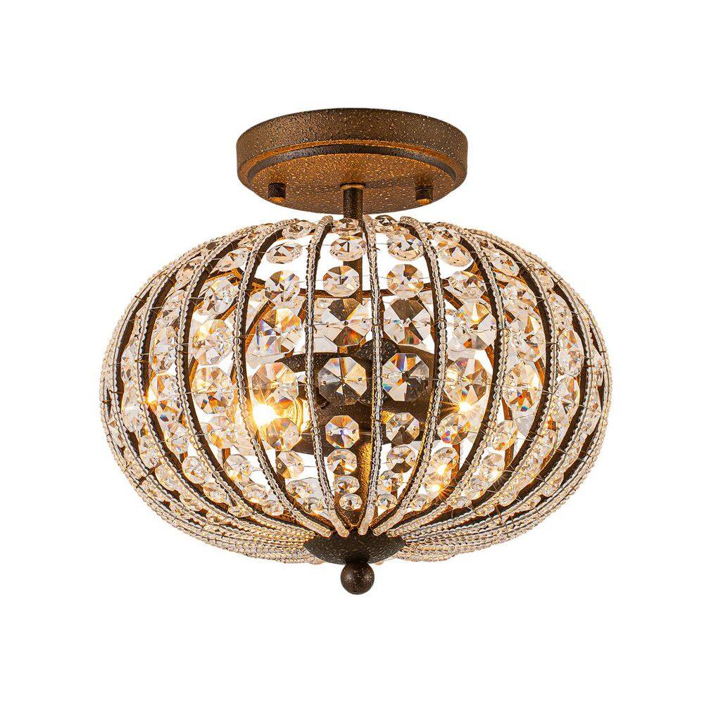 Vintage Crystal 11.8 in. 2-Light Antique Bronze Semi-Flush Mount Classic Empire Globe Ceiling Light with Crystal Accent price history on PriceWatchPro