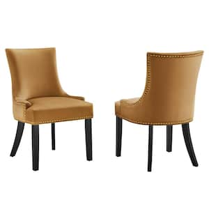 Marquis Cognac Performance Velvet Nailhead Trim Dining Side Chairs (Set of 2)