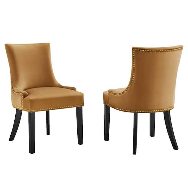 MODWAY Marquis Cognac Performance Velvet Nailhead Trim Dining Side Chairs (Set of 2)