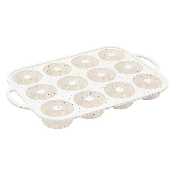 Mini Fluted Tube Cake Pan 12-Cavity Round Silicone with Steel Frame Non-Stick Baking Mold with Handles 1-Piece