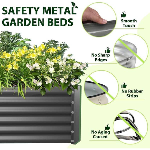 ガーデニングBOX 72 in. x 36 in. x 18 in. Grey Outdoor Galvanized Steel Raised