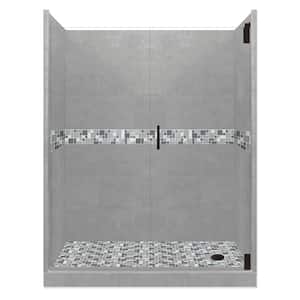 Newport Grand Hinged 32 in. x 60 in. x 80 in. Right Drain Alcove Shower Kit in Wet Cement and Black Pipe Hardware
