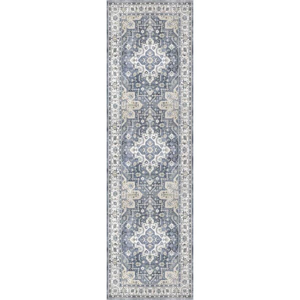 Nourison Vintage Home Ivory Blue 2 ft. x 8 ft. Center medallion Traditional Runner Area Rug