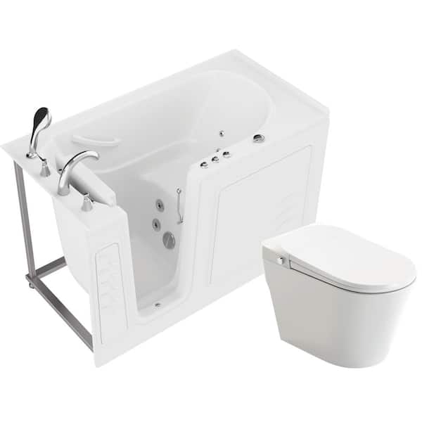 HD Series Bathtub and Smart Toilet Combo 30 in. x 60 in. Left Drain Walk-in Whirlpool Tub Bathtub in White