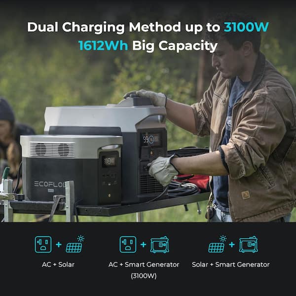 2000W Output/5000W Peak Push-Button Start Battery Generator DELTA Max 1600  for Home Backup, Camping & RVs