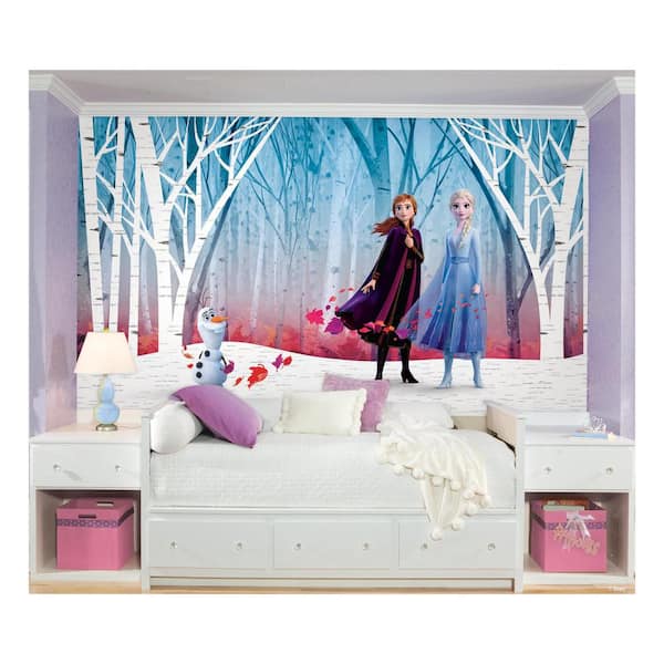 Frozen Woodland Tree Blue, Orange Vinyl Peelable Roll (Covers 63 sq. ft.)