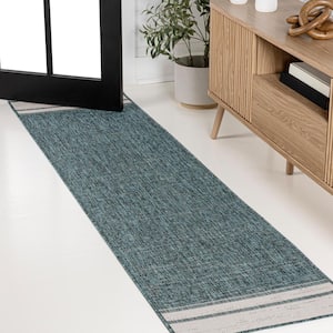 Alda Turquoise/Cream 2 ft. x 8 ft. Modern Minimalist Mingled Solid Indoor/Outdoor Runner Rug