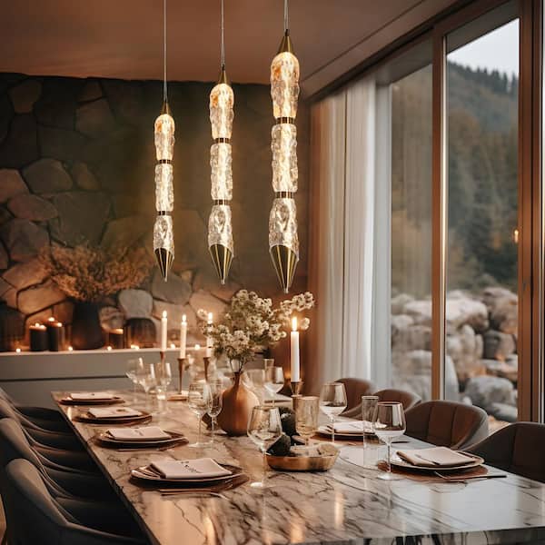 Aaroune 12-Watt 1-Light Plating Brass Integrated LED Linear Resin Pendant Light Modern Contemporary Hanging Light