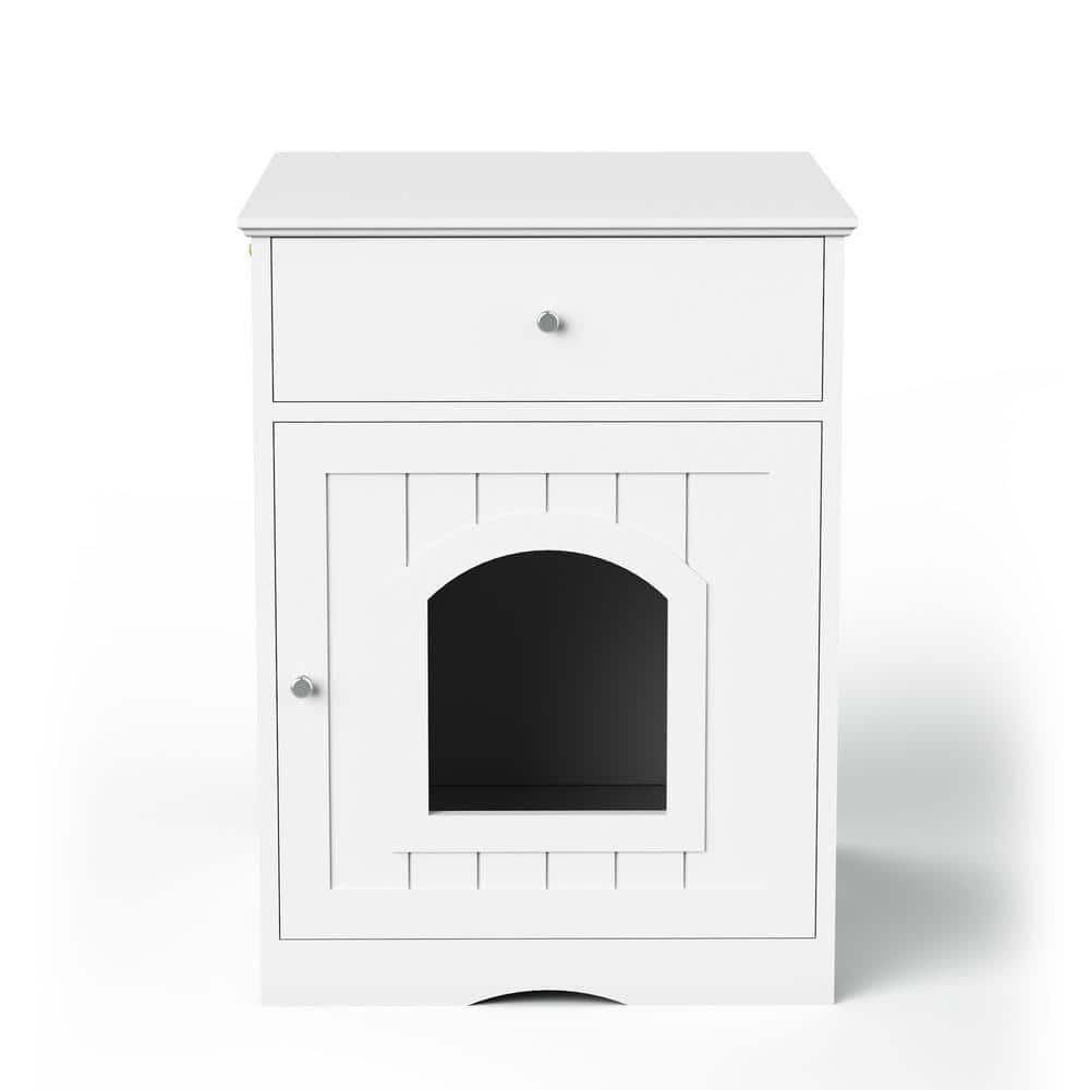Tatayosi Wooden Cat Home Nightstand with Drawer in White JJW80863135