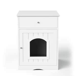 Wooden Cat Home Nightstand with Drawer in White