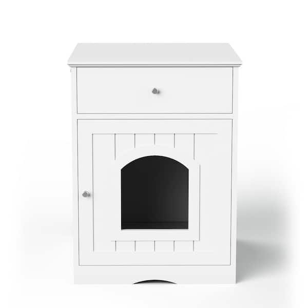 Tatayosi Wooden Cat Home Nightstand with Drawer in White