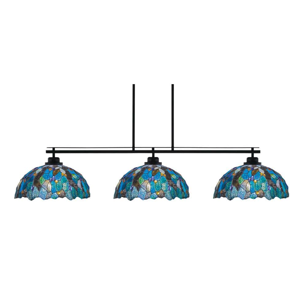 Monroe 3-Light Billiard Light, Round Fitter, Matte Black Finish, 16 in. Blu
