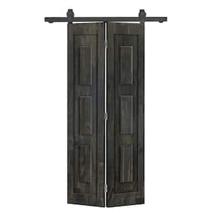 38 in. W. x 84 in. 3 Panel Shaker Hollow Core Charcoal Black Pine Wood Bi-fold Door with Sliding Barn Door Hardware Kit