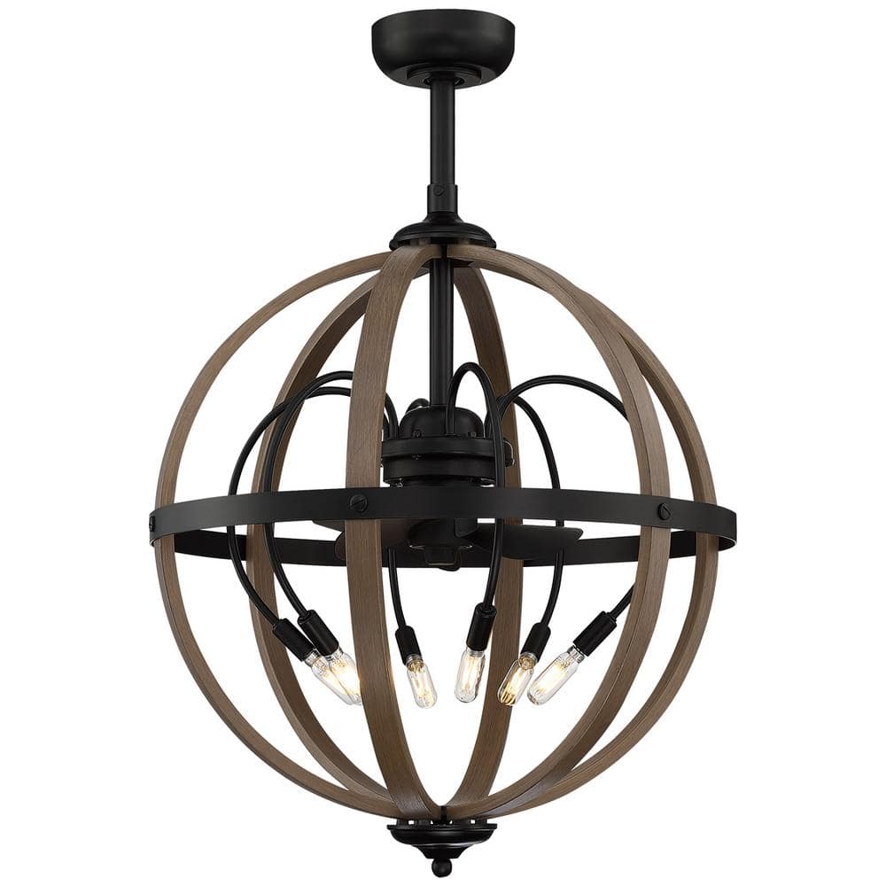 C Cattleya 24 in. 6Light Woodgrain and Black Finish 3Blade Indoor