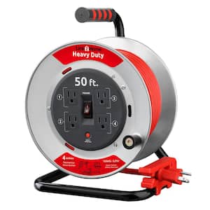 50 ft. Heavy-Duty Professional Grade Metal Cord Reel - High Visibility 12 AWG SJTW Extension Cord with 4 Power Outlets