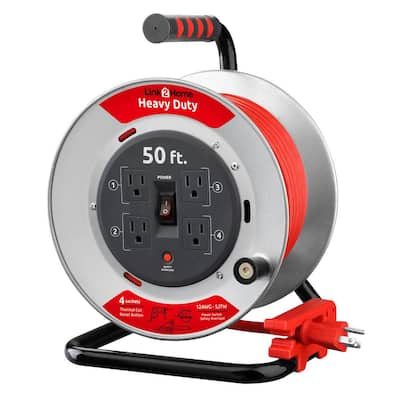 Link2Home 3 ft. 14/3 Extension Cord Storage Reel with 4 Power Outlets ...