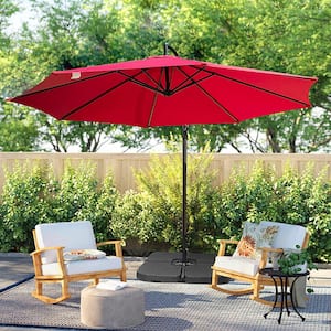 10 ft. Steel Cantilever Offset Outdoor Patio Umbrella with Crank Lift in Red