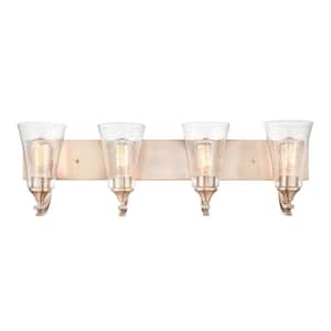 Natalie 32 in. 4-Light Modern Gold Bathroom Vanity Light with Clear Seeded Shade