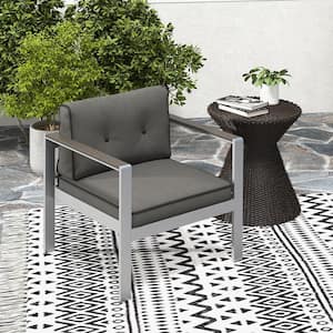 Patio Aluminum Outdoor Armchair Contemporary Sofa Chair with WPC Armrests with Gray Cushion