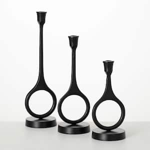 16 in. 13 in. and 10 in. Modern Black Candle Holder (Set of 3) Metal