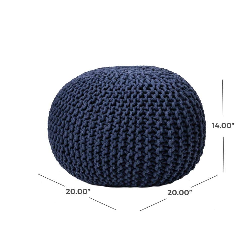 Navy Round Knit Ottoman Pouf
