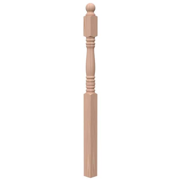 Stair Parts 3500 54 in. x 3 in. x 3 in. Unfinished Red Oak Ball Top Newel Post for Stair Remodel