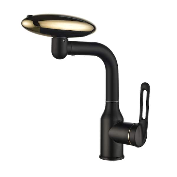Unbranded Single Hole Single-Handle Bathroom Faucet with Waterfall in Matte Black and Gold