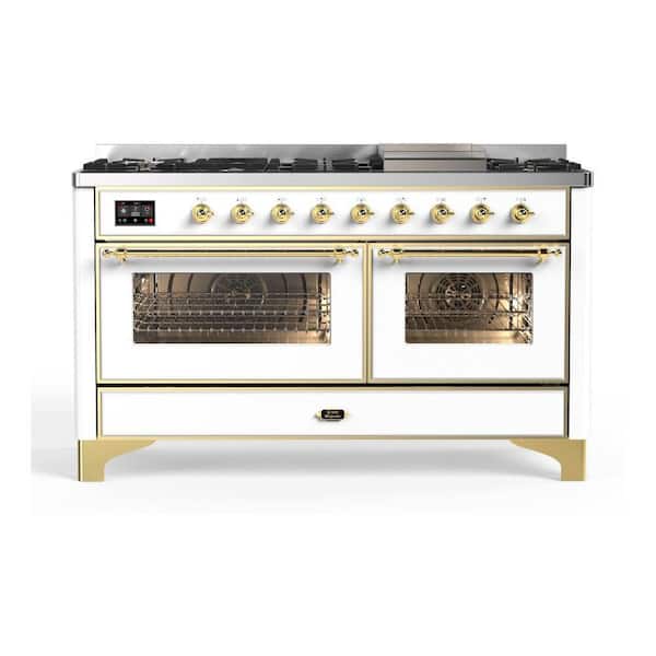 Majestic II 60 in. Dual Fuel Natural Gas Range with 9-Burnerss, Griddle in White