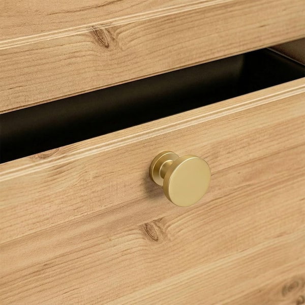 LAIFUCAM 10 Pack 1-1/8 in. Brushed Brass Cabinet Knobs Round Gold Modern Zinc Alloy Pulls for Kitchen Bathroom Dresser