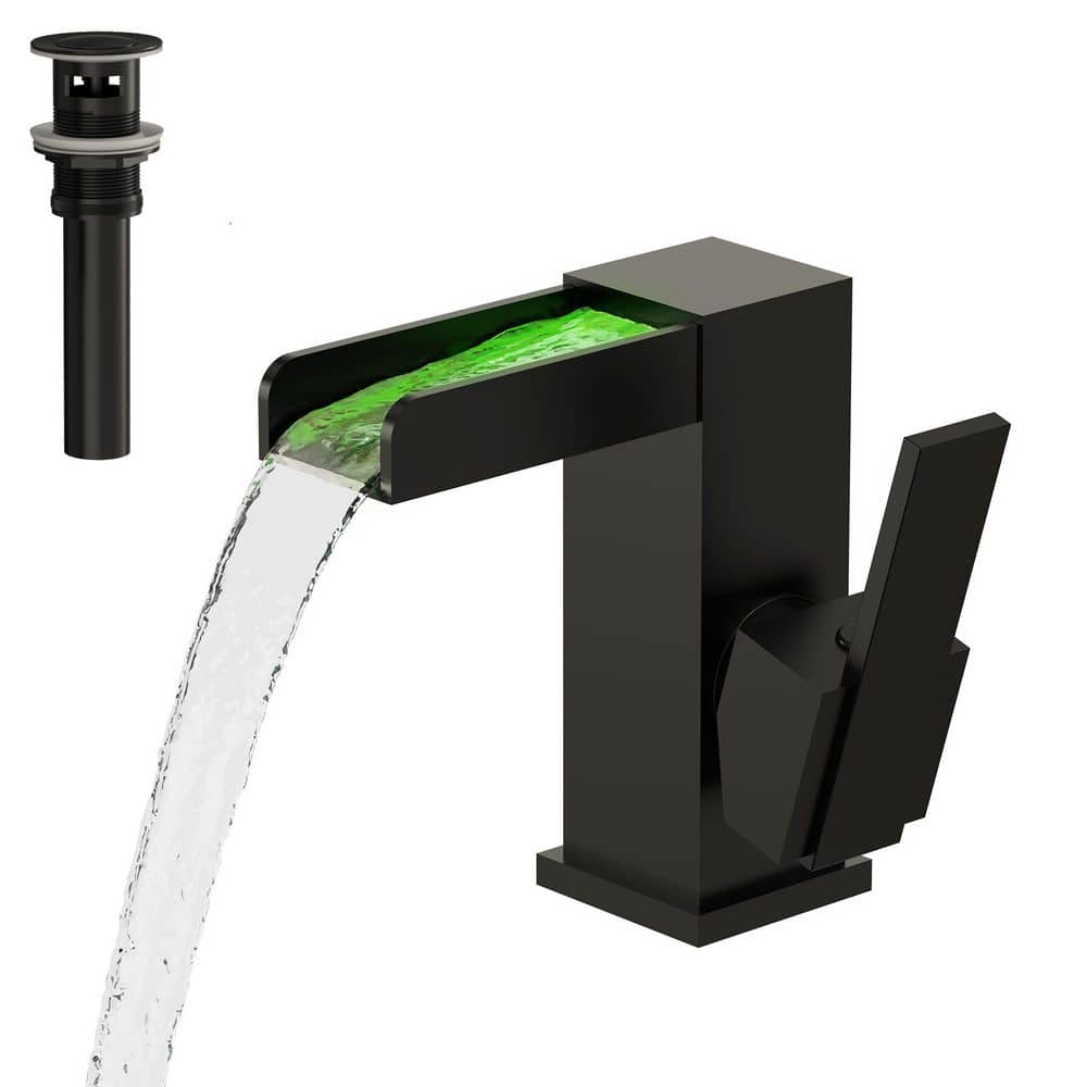EVERSTEIN 3-Color LED Waterfall Open Spout 1-Handle Single Hole ...