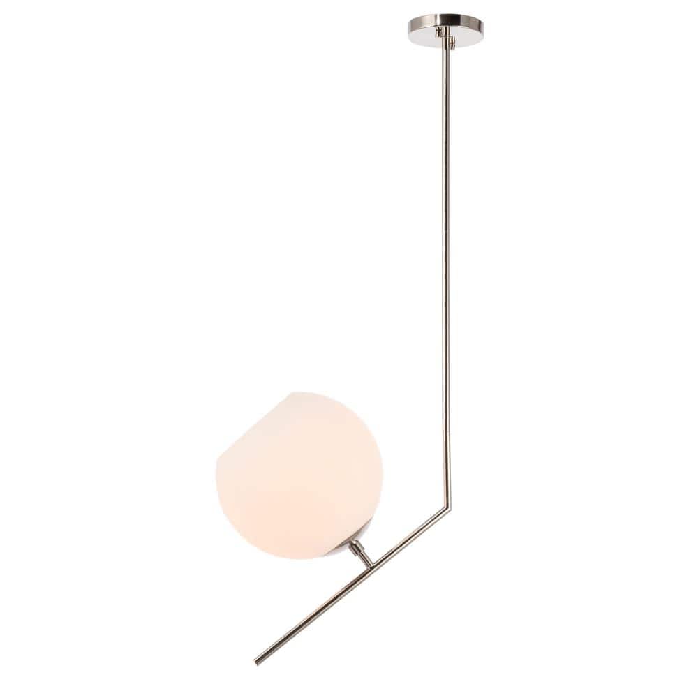 Timeless Home 16.2 in. 1-Light Chrome And Frosted White Glass Pendant Light