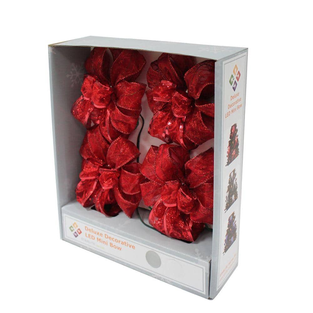 4 in. Delux Decorative Red LED Mini Bows (4-Pack)