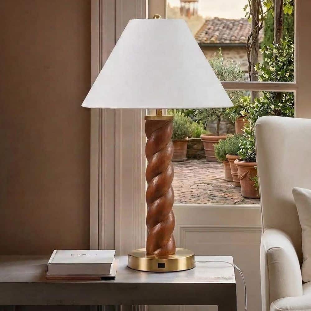 Helixia 22.5 in. Brown and Gold Integrated LED Standard Table Lamp with White Polyester Shade price history on PriceWatchPro