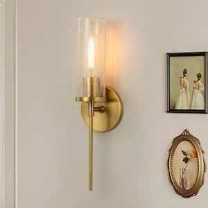 Winslow 1-Light Brass Modern Indoor Wall Sconce with Clear Crackle Glass