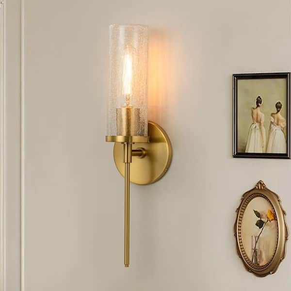 EDISLIVE Winslow 1-Light Brass Modern Indoor Wall Sconce with Clear Crackle Glass