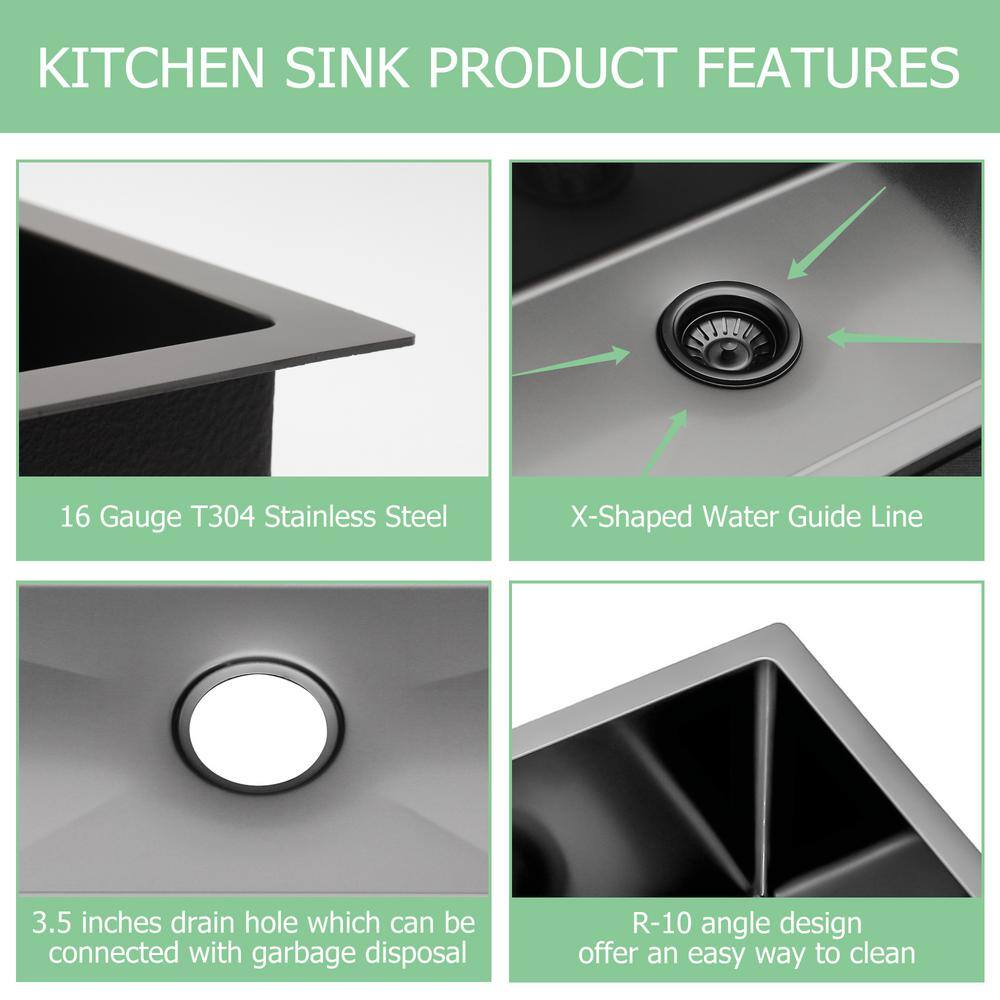 32'' Gunmetal Black Stainless Steel Undermount Kitchen Sink