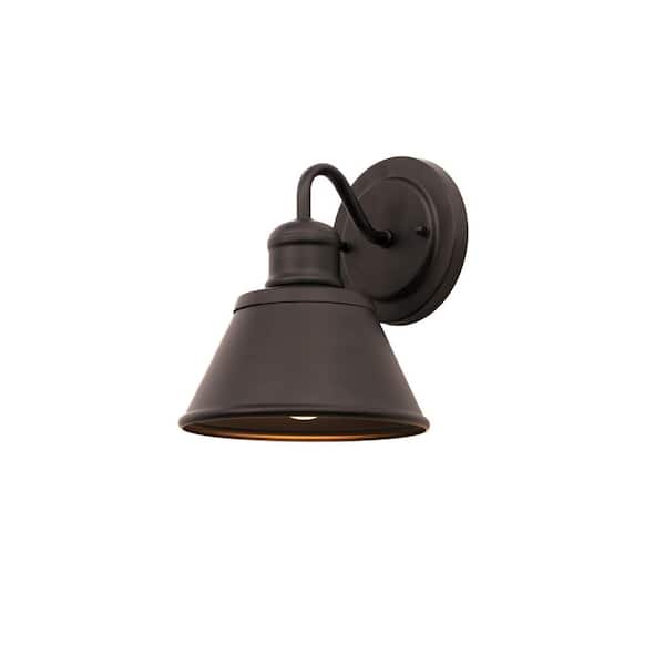 Cann River 9.5 in. Matte Black Hardwired Outdoor Wall Light Lantern Sconce with Metal Shade