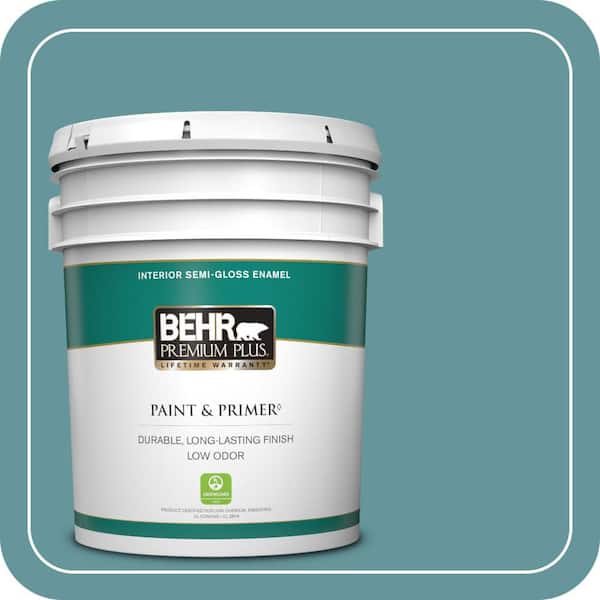 BEHR PREMIUM PLUS 5 gal. #MQ6-33 Vintage Teal Semi-Gloss Enamel Low Odor Interior Paint & Primer
