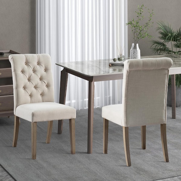 Home Beyond Valence Tan Upholstery Button Tufting Dining Accent Chair Set of 2