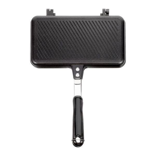 Black Non-Stick Double-Sided Aluminum Frying Pan with Long Handle for Stovetop Home Kitchen Breakfast