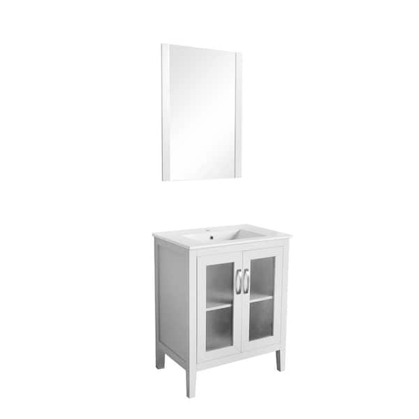Unbranded Francia 27.5 in. W x 18 in. D x 35 in. H Vanity in Grey with Ceramic Vanity Top in White with White Basin and Mirror