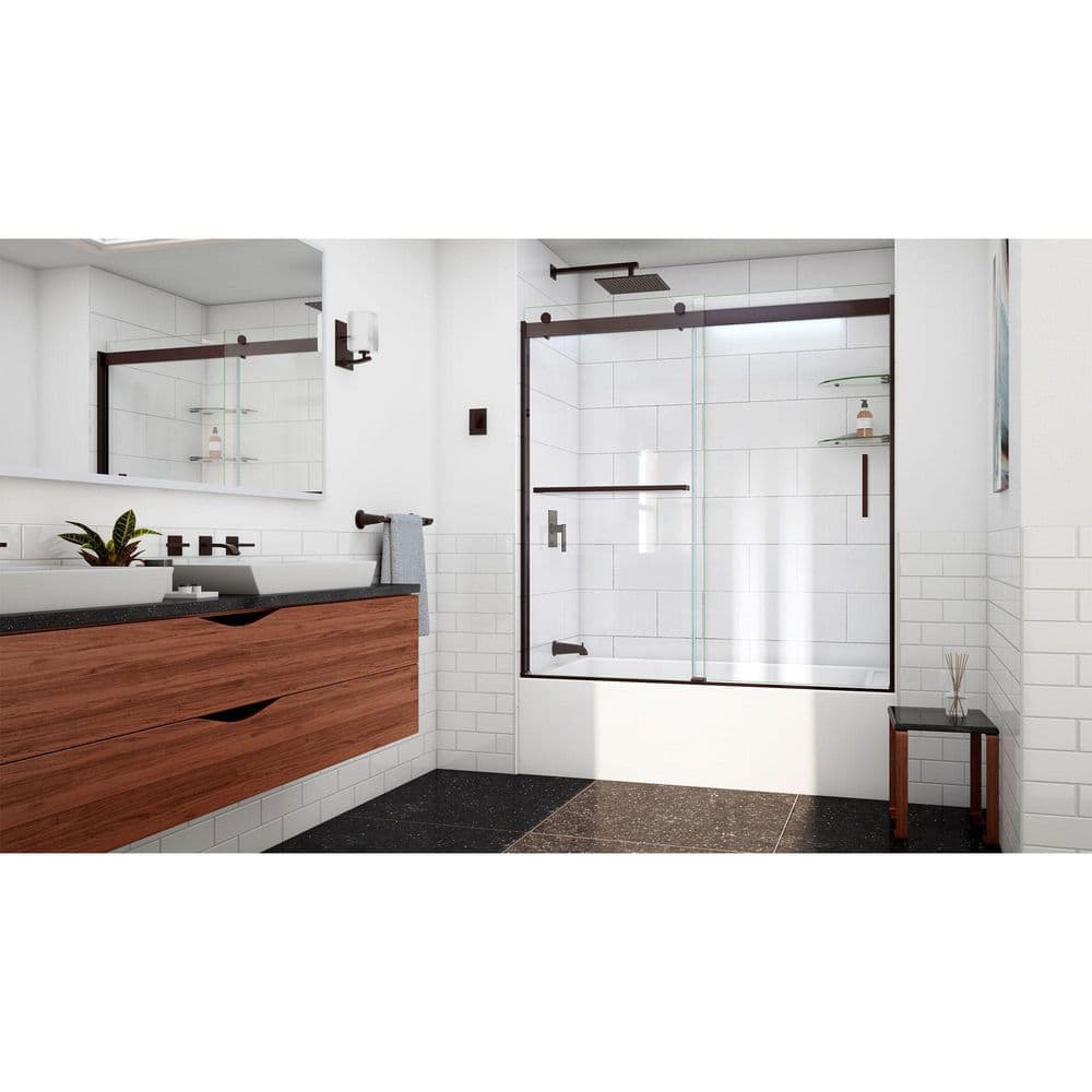 Sapphire-V Oil Rubbed Bronze and Clear Glass Semi-Frameless Tub Door