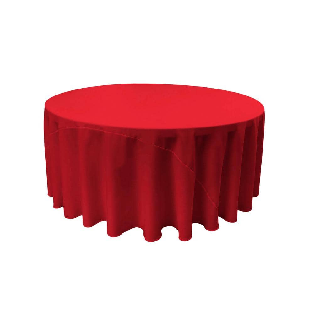 La Linen 120 In Round Red Polyester, Red Round Tablecloth