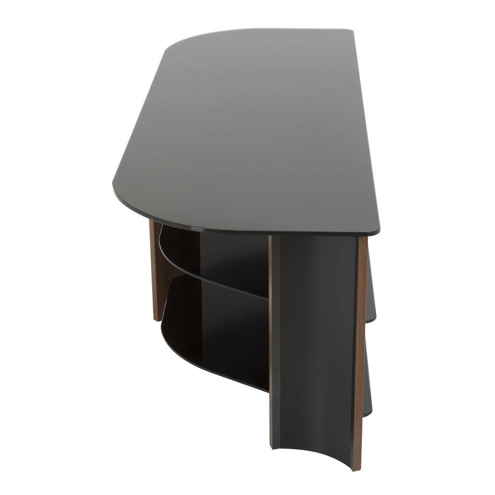 Walnut and Black Glass Corner TV Stand for 65" TVs